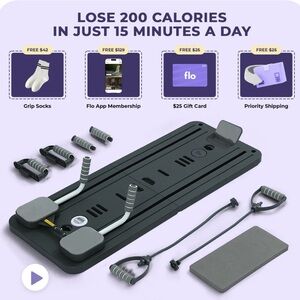 NEW! FLO PILATES Full-Body Home Fitness Board with Resistance Bands - Black